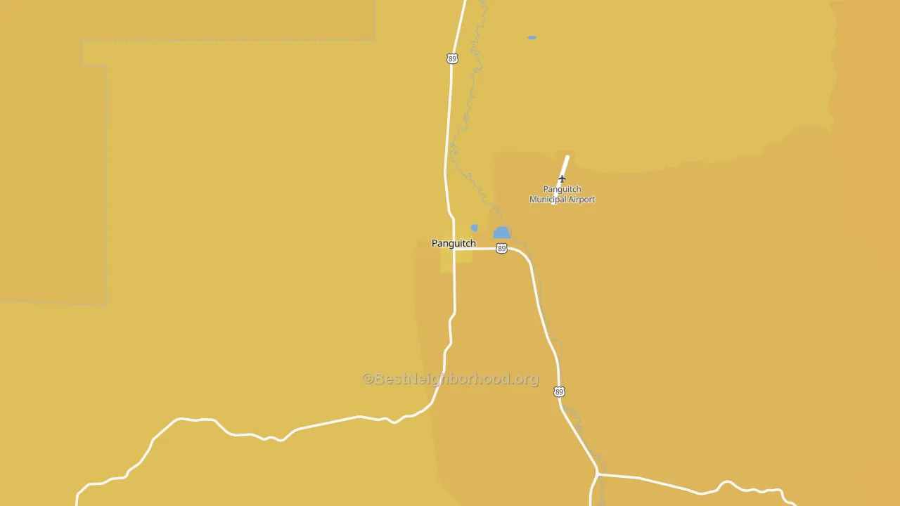 Map of the best neighborhoods in the Panguitch area, with better matches in green and worse matches in red
