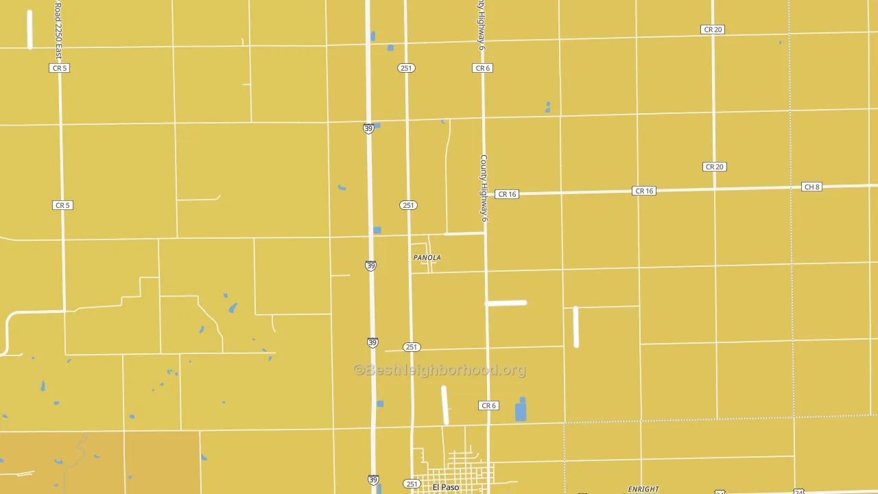 Map of the best neighborhoods in the Panola area, with better matches in green and worse matches in red