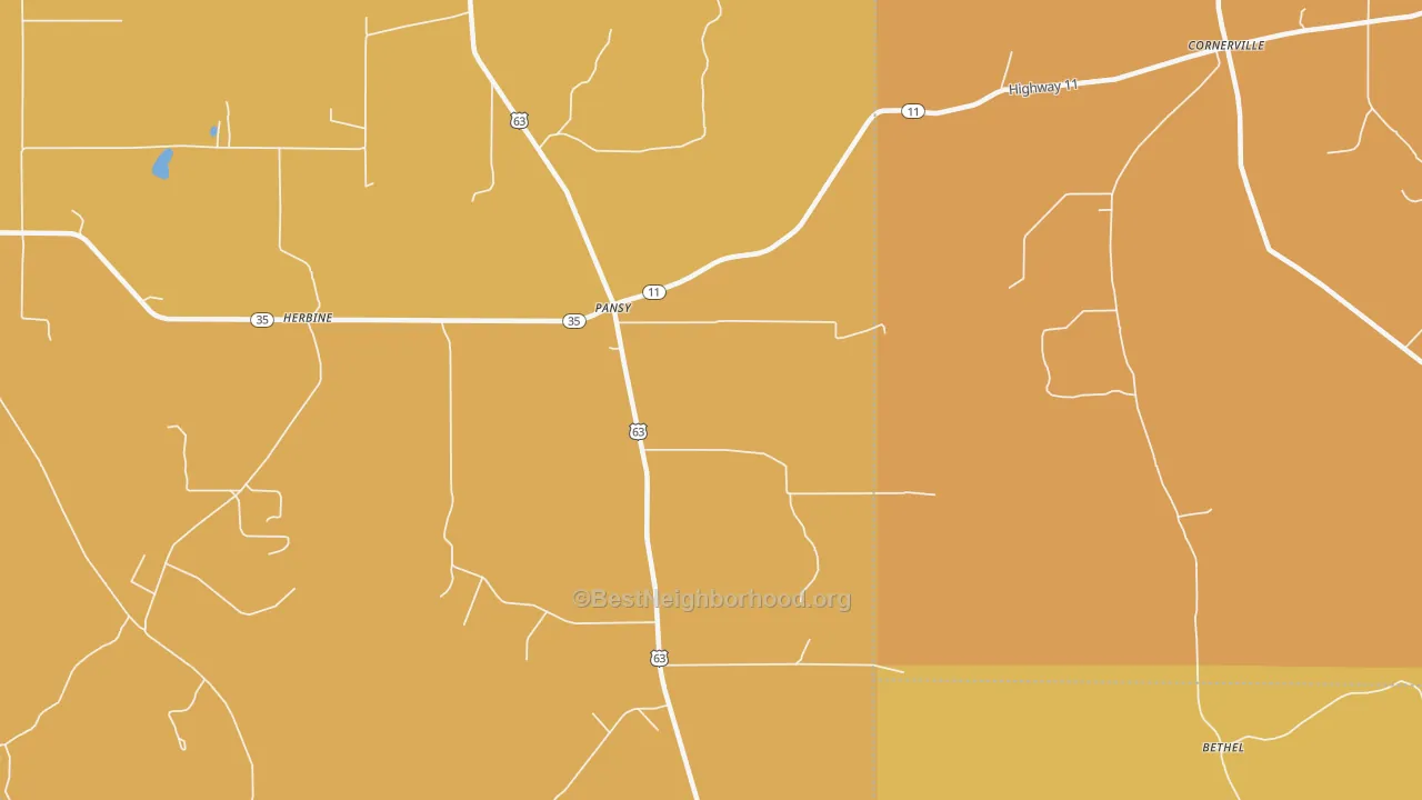 Map of the best neighborhoods in the Pansy area, with better matches in green and worse matches in red