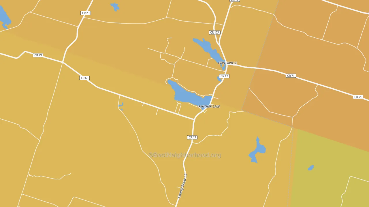Map of the best neighborhoods in the Panther Lake area, with better matches in green and worse matches in red
