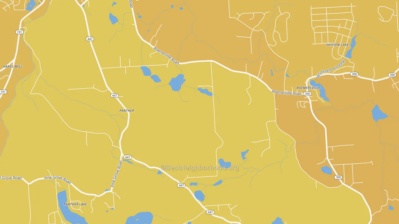 Map of the best neighborhoods in the Panther area, with better matches in green and worse matches in red