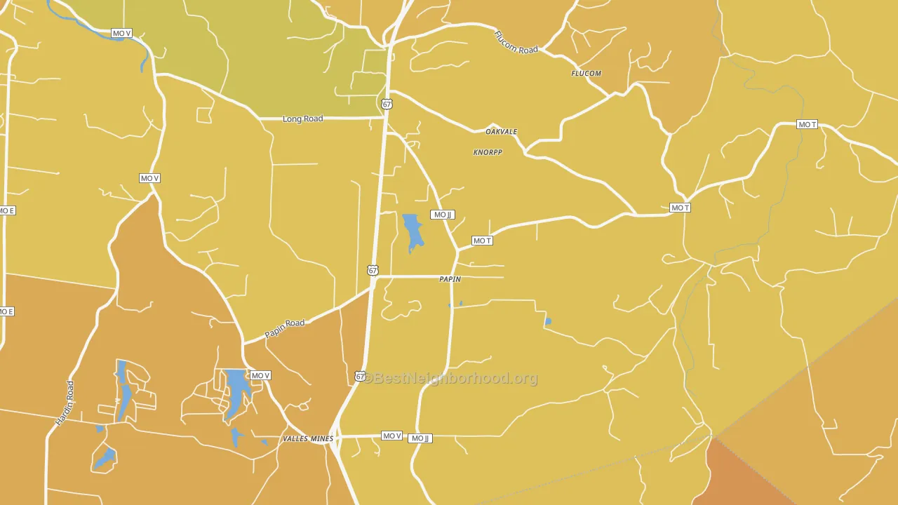 Map of the best neighborhoods in the Papin area, with better matches in green and worse matches in red