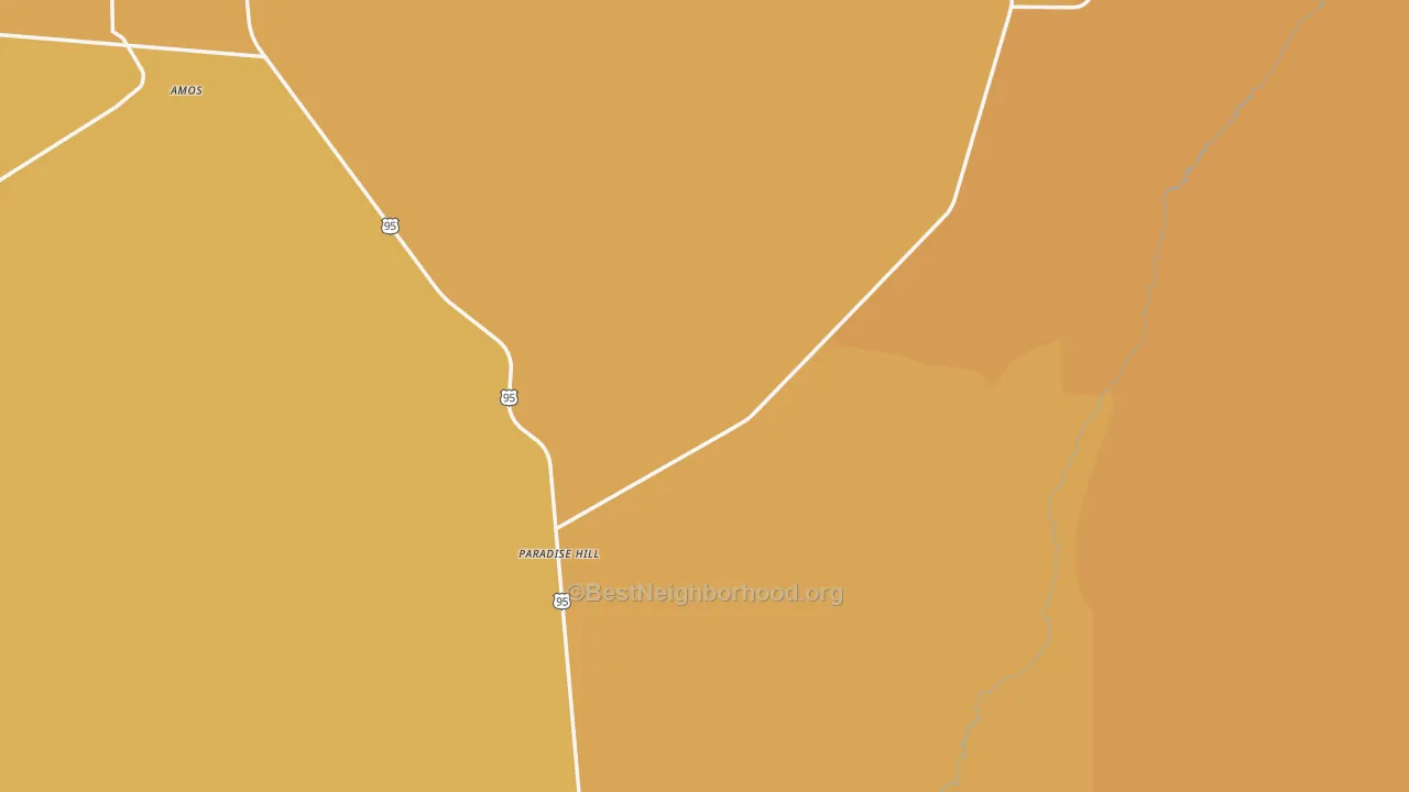 Map of the best neighborhoods in the Paradise Hill area, with better matches in green and worse matches in red