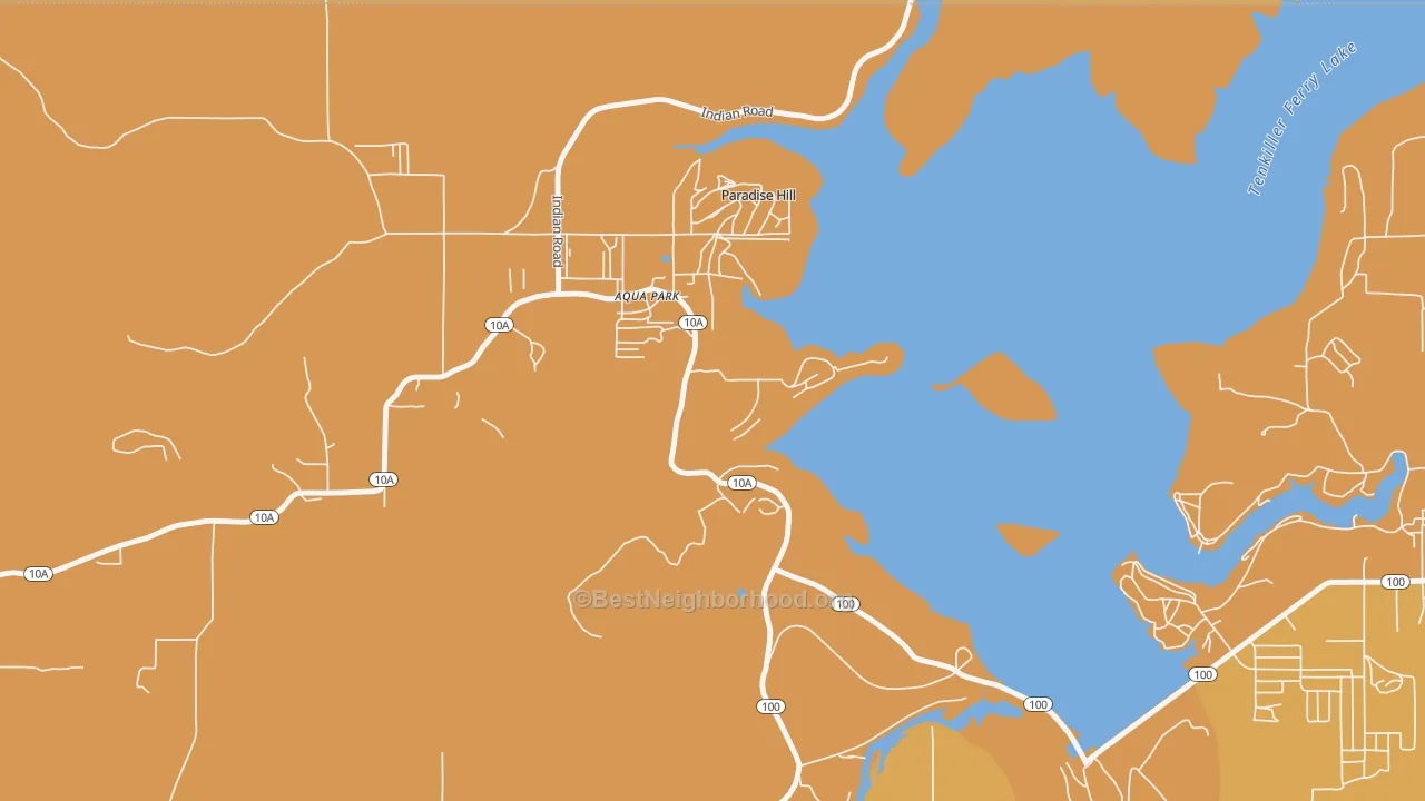 Map of the best neighborhoods in the Paradise Hill area, with better matches in green and worse matches in red