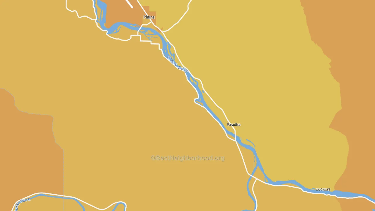 Map of the best neighborhoods in the Paradise area, with better matches in green and worse matches in red