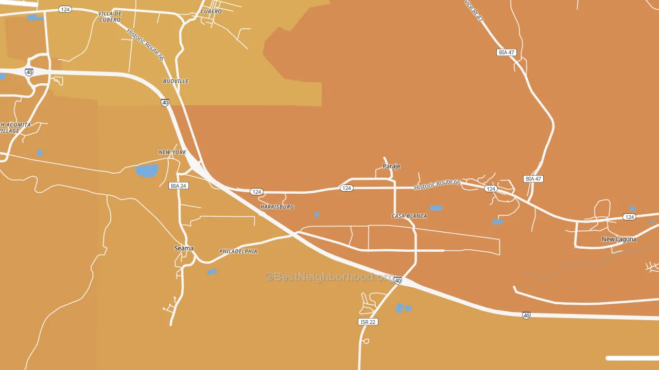 Map of the best neighborhoods in the Paraje area, with better matches in green and worse matches in red