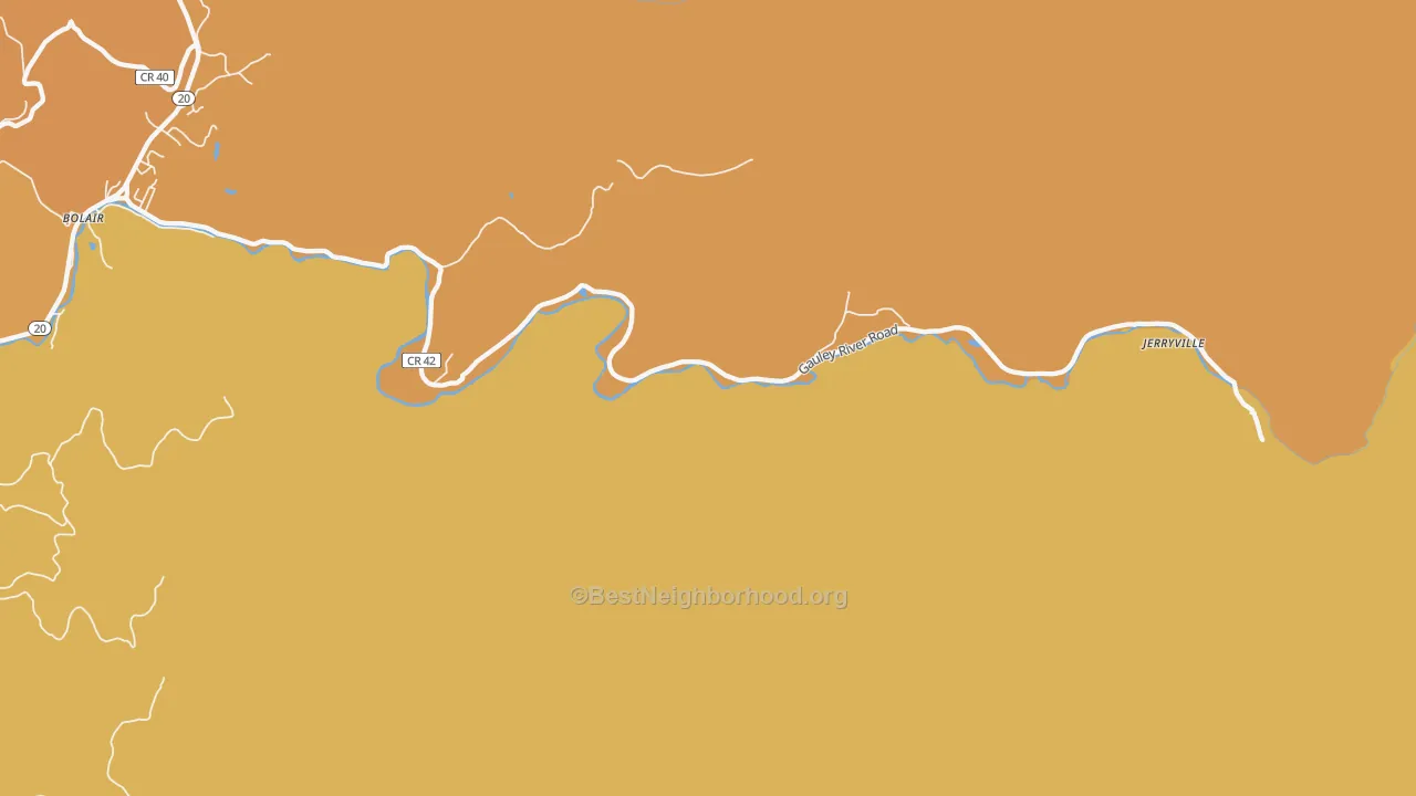 Map of the best neighborhoods in the Parcoal area, with better matches in green and worse matches in red