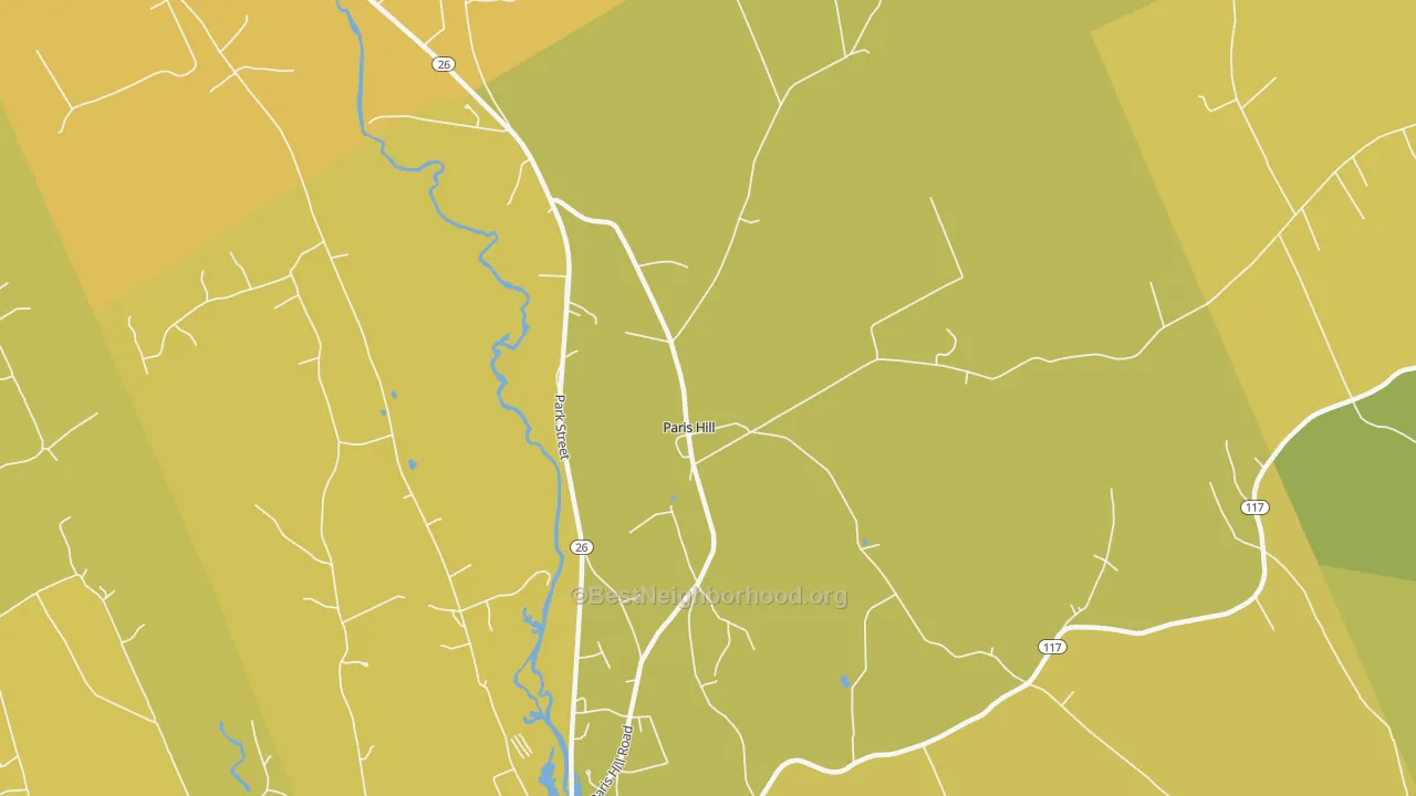 Map of the best neighborhoods in the Paris area, with better matches in green and worse matches in red