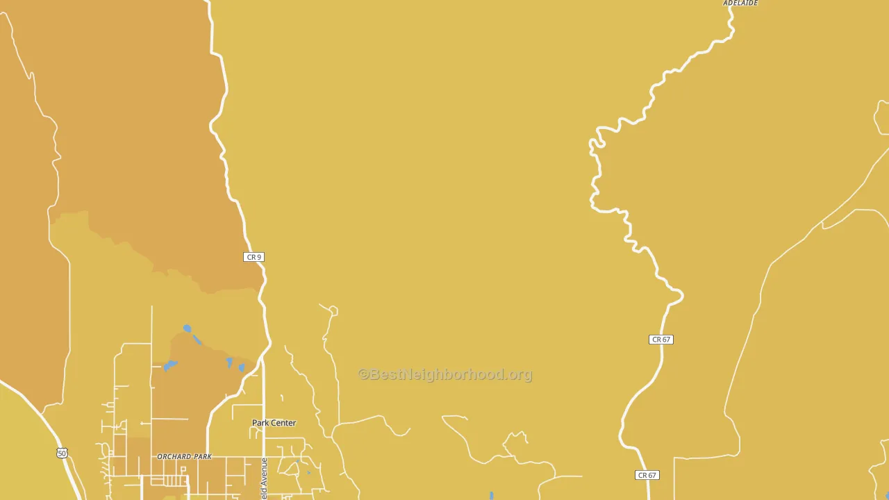 Map of the best neighborhoods in the Park Center area, with better matches in green and worse matches in red