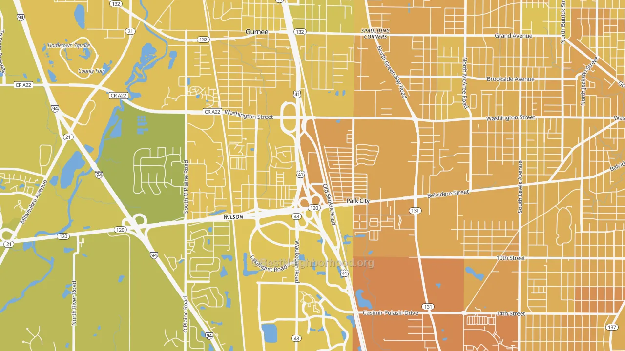 Map of the best neighborhoods in the Park City area, with better matches in green and worse matches in red