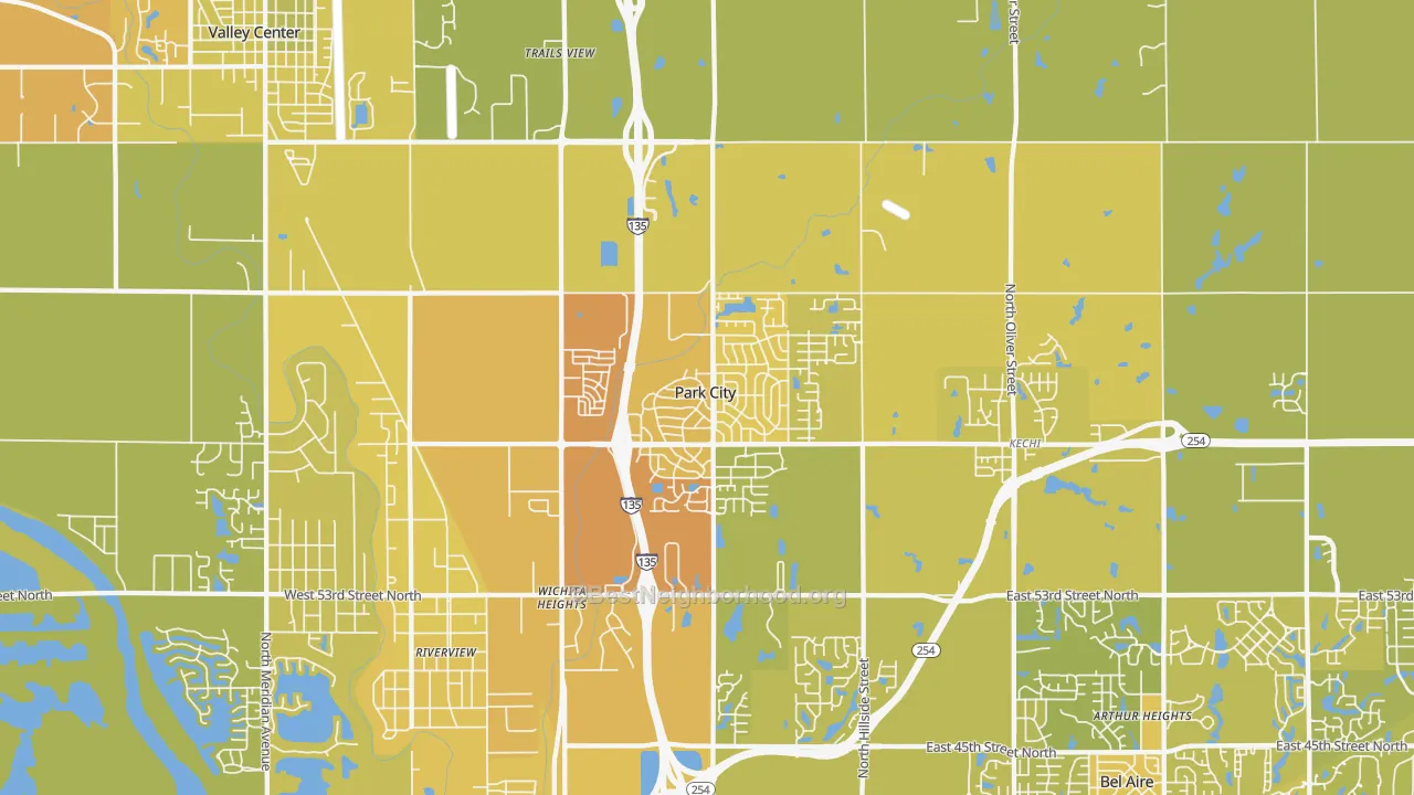 Map of the best neighborhoods in the Park City area, with better matches in green and worse matches in red