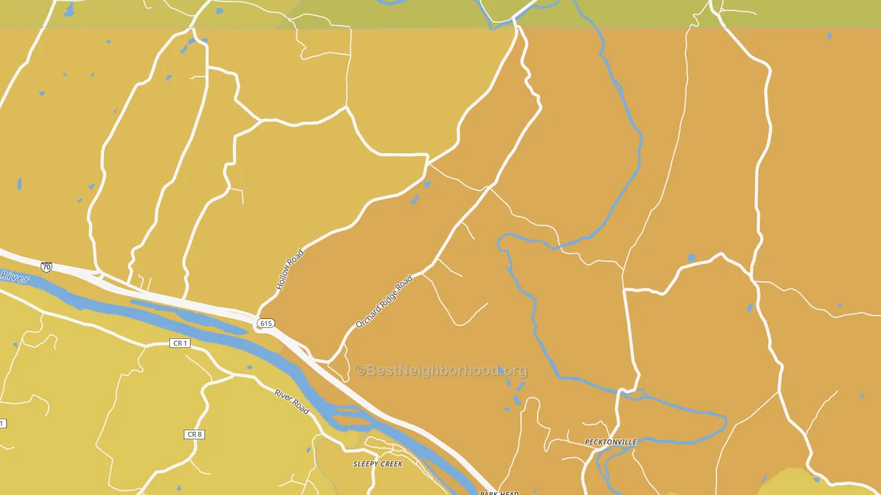 Map of the best neighborhoods in the Park Head area, with better matches in green and worse matches in red