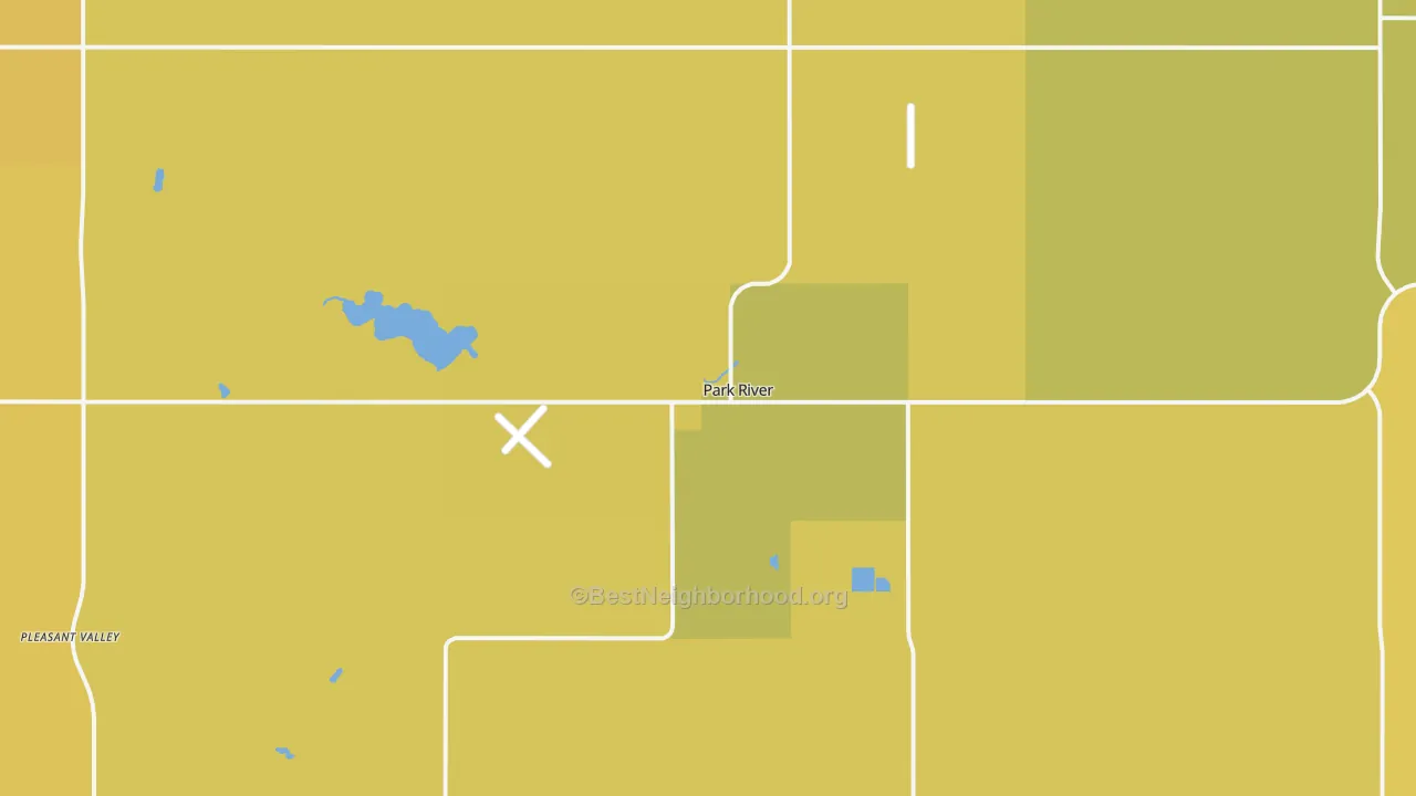 Map of the best neighborhoods in the Park River area, with better matches in green and worse matches in red
