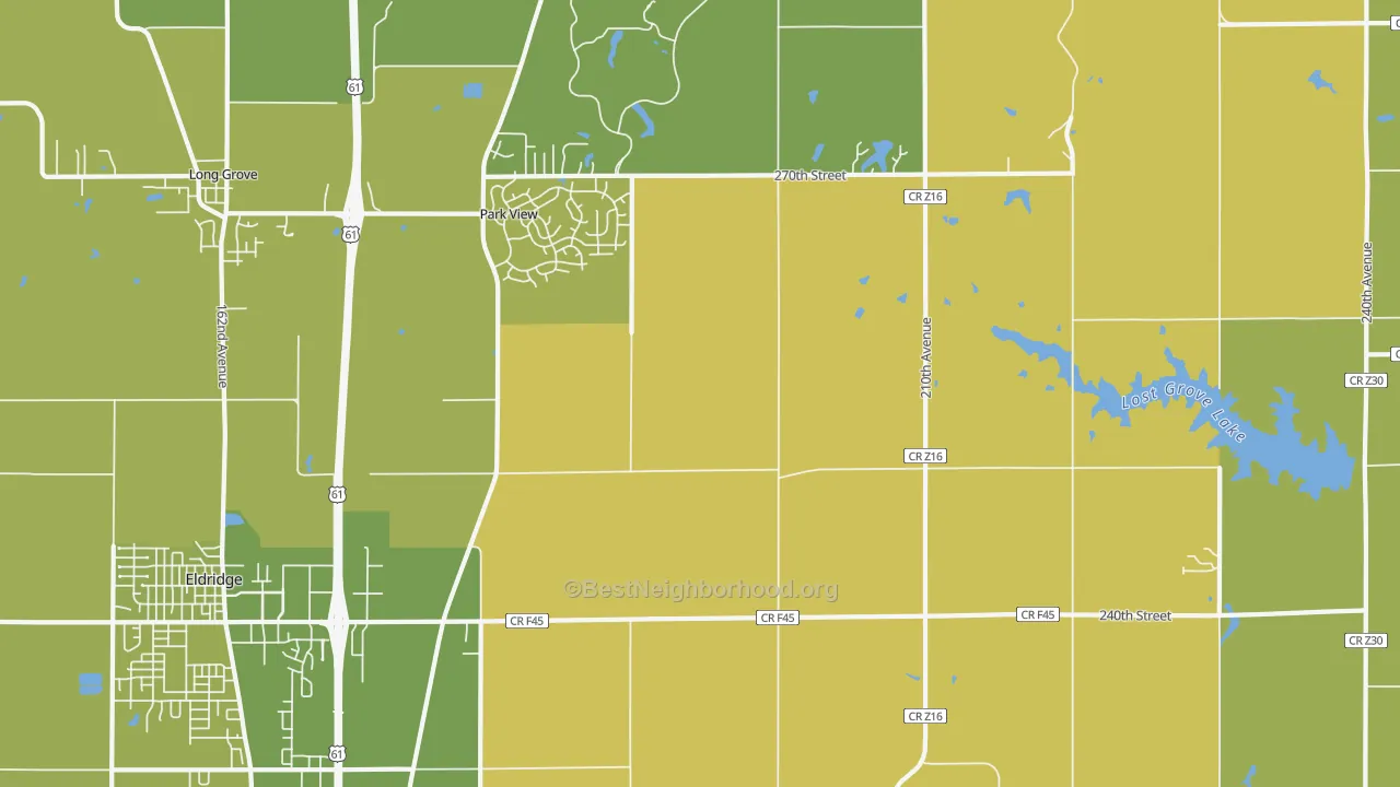 Map of the best neighborhoods in the Park View area, with better matches in green and worse matches in red