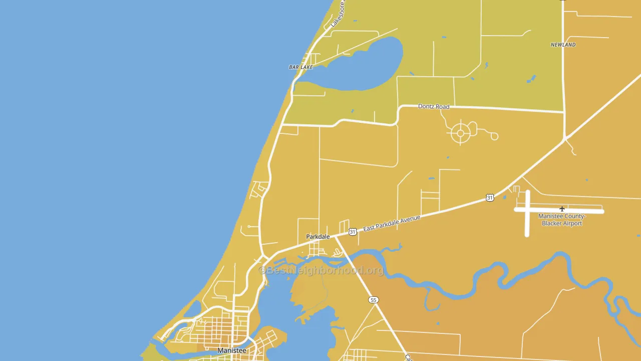 Map of the best neighborhoods in the Parkdale area, with better matches in green and worse matches in red