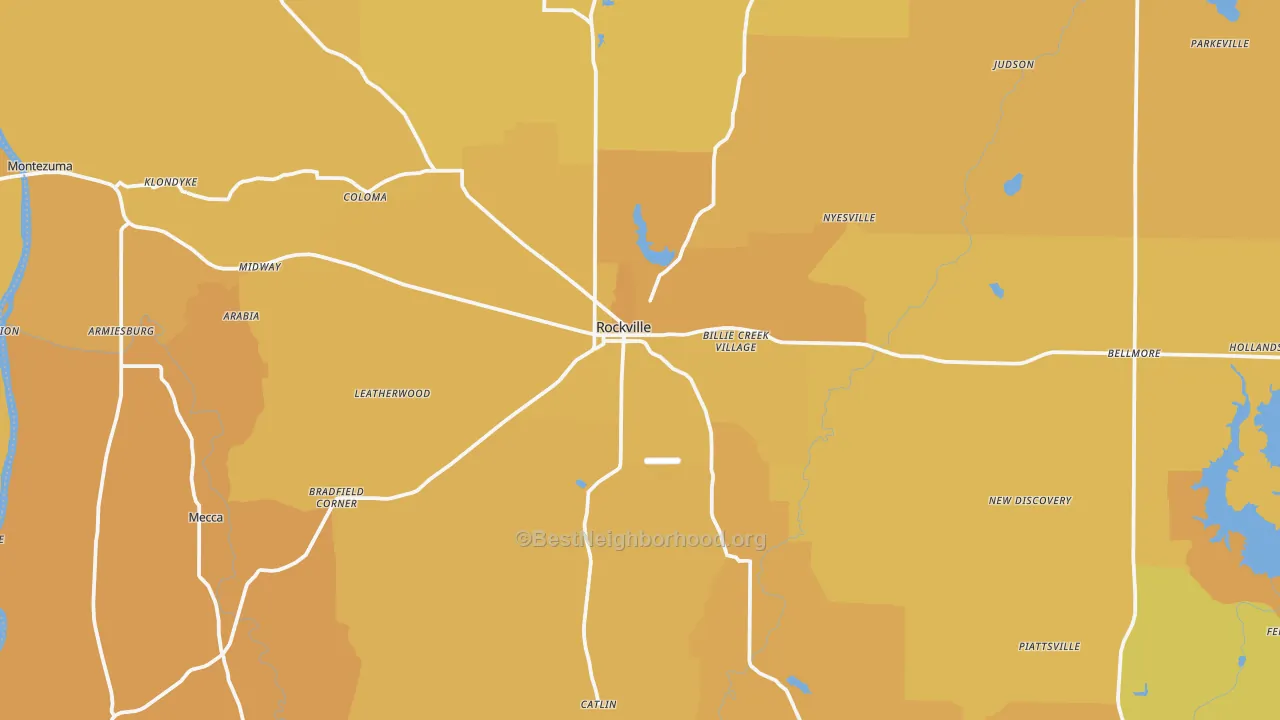 Map of the best neighborhoods in the Parke County area, with better matches in green and worse matches in red