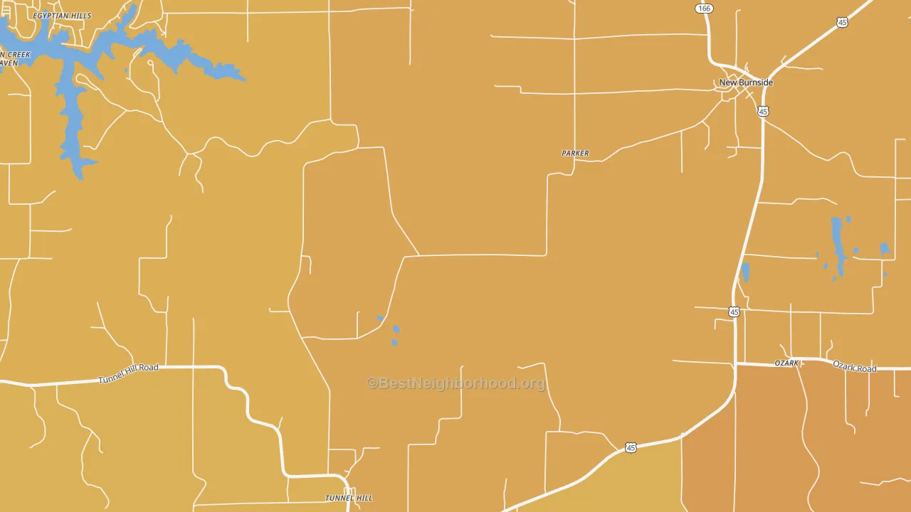 Map of the best neighborhoods in the Parker area, with better matches in green and worse matches in red