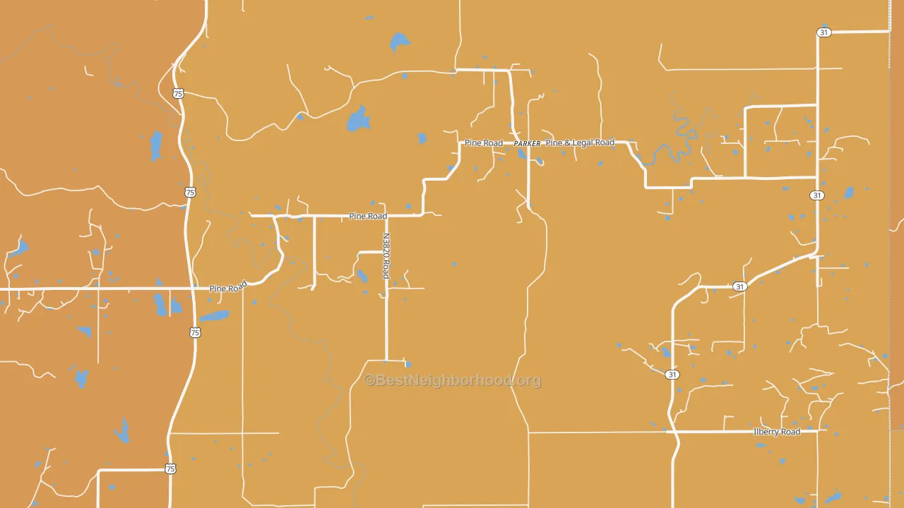 Map of the best neighborhoods in the Parker area, with better matches in green and worse matches in red
