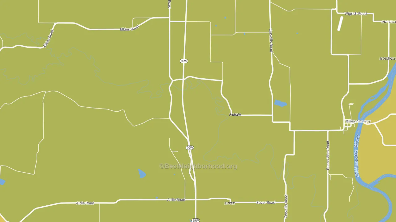 Map of the best neighborhoods in the Parker area, with better matches in green and worse matches in red