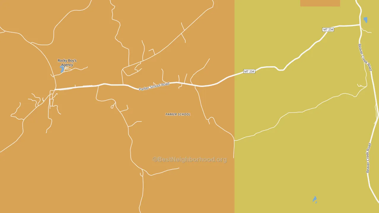 Map of the best neighborhoods in the Parker School area, with better matches in green and worse matches in red