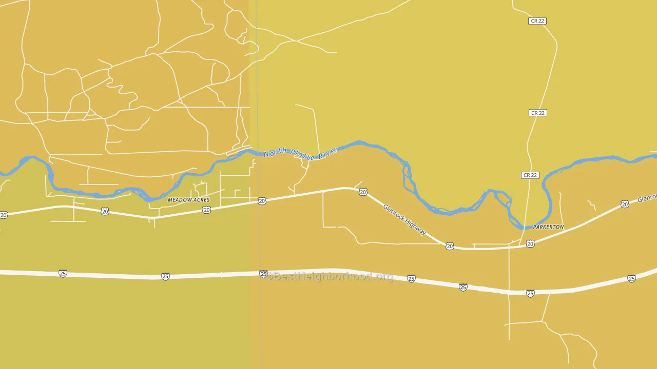 Map of the best neighborhoods in the Parkerton area, with better matches in green and worse matches in red