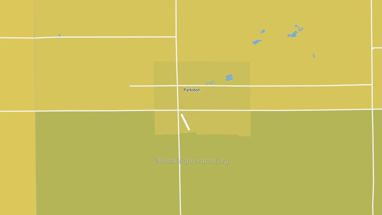 Map of the best neighborhoods in the Parkston area, with better matches in green and worse matches in red