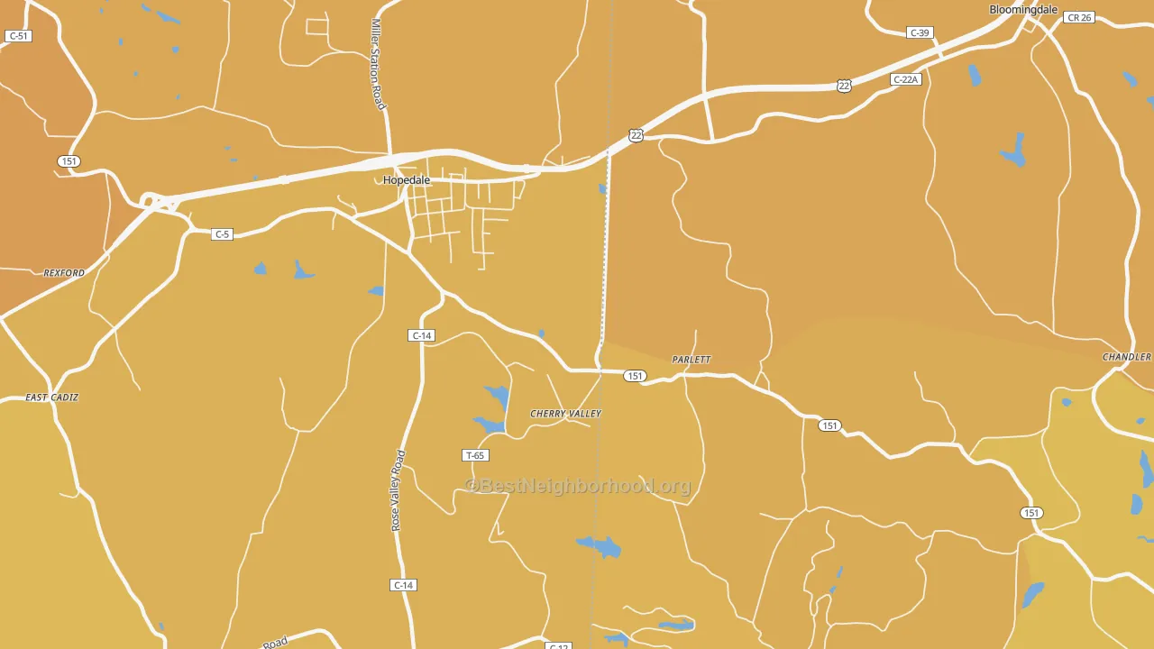 Map of the best neighborhoods in the Parlett area, with better matches in green and worse matches in red