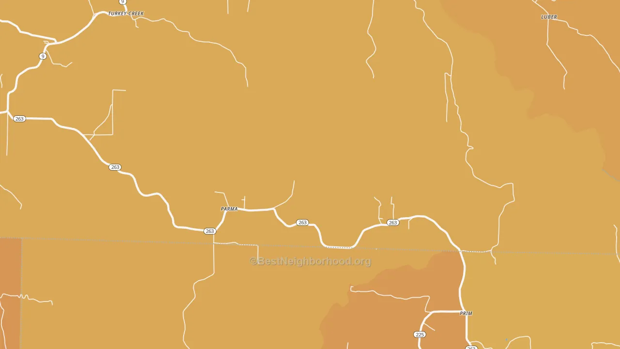Map of the best neighborhoods in the Parma area, with better matches in green and worse matches in red