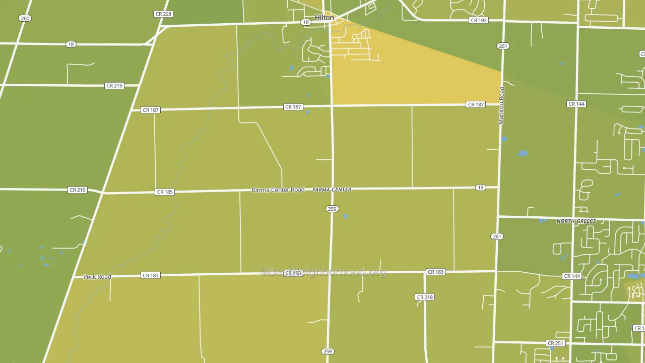 Map of the best neighborhoods in the Parma Center area, with better matches in green and worse matches in red