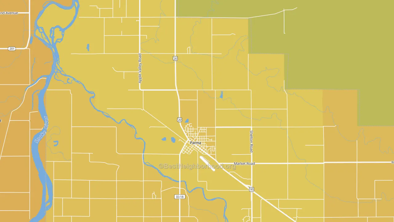 Map of the best neighborhoods in the Parma area, with better matches in green and worse matches in red