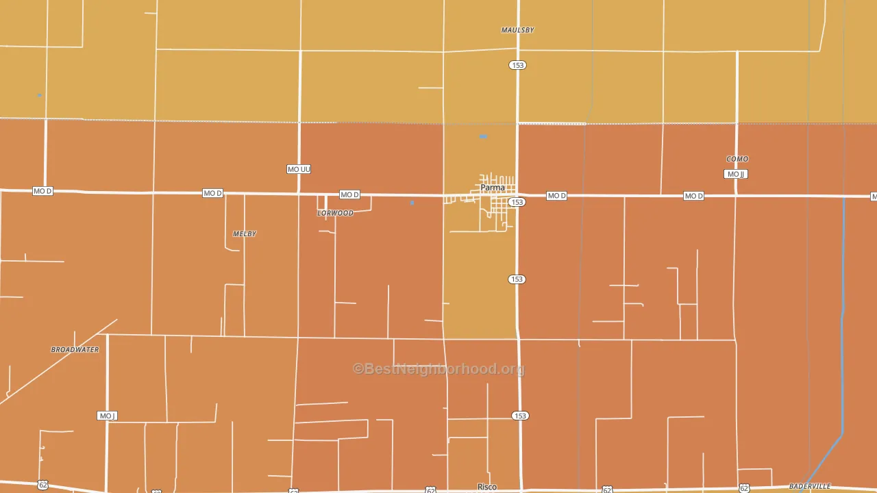 Map of the best neighborhoods in the Parma area, with better matches in green and worse matches in red