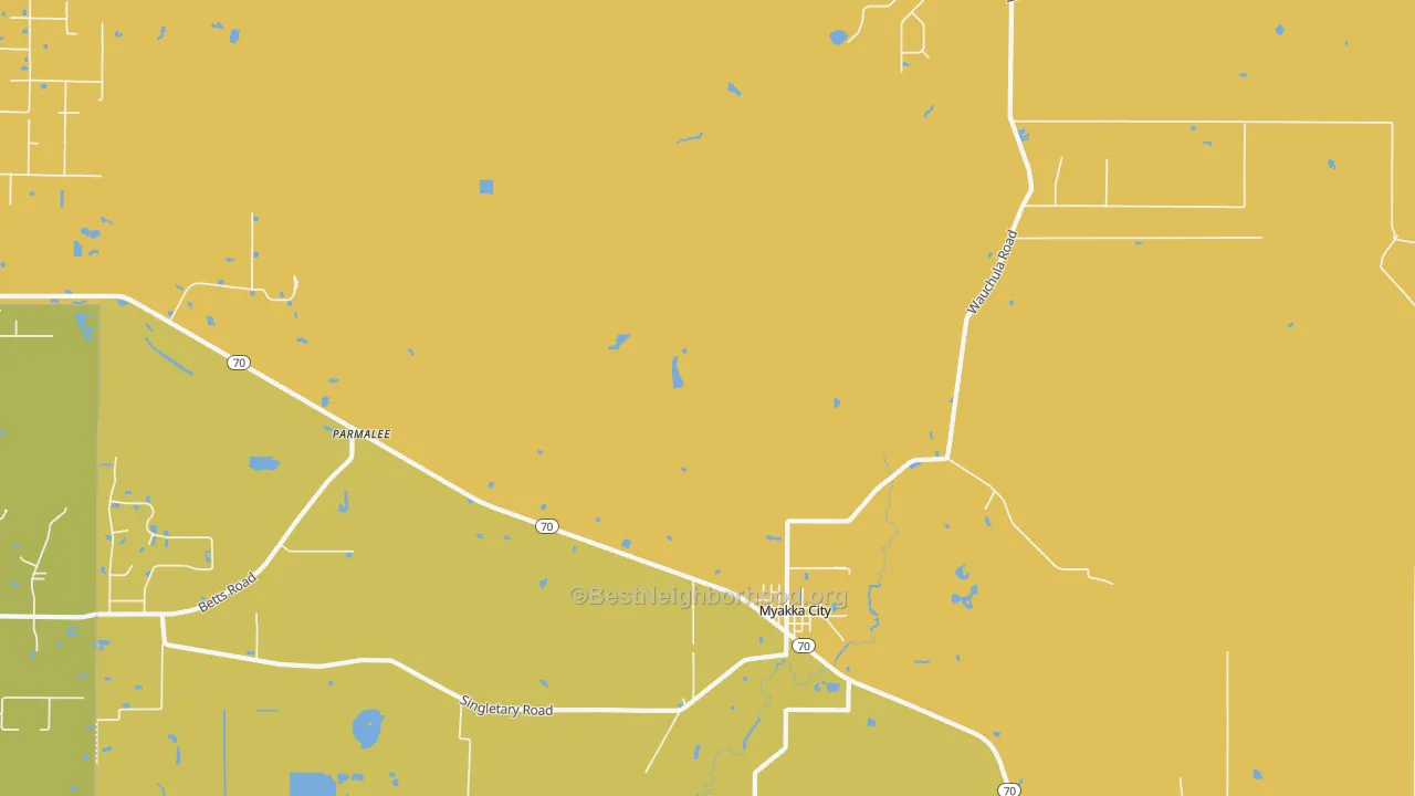 Map of the best neighborhoods in the Parmalee area, with better matches in green and worse matches in red