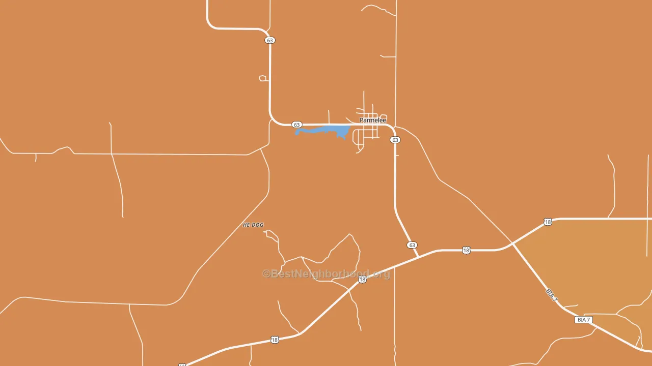 Map of the best neighborhoods in the Parmelee area, with better matches in green and worse matches in red