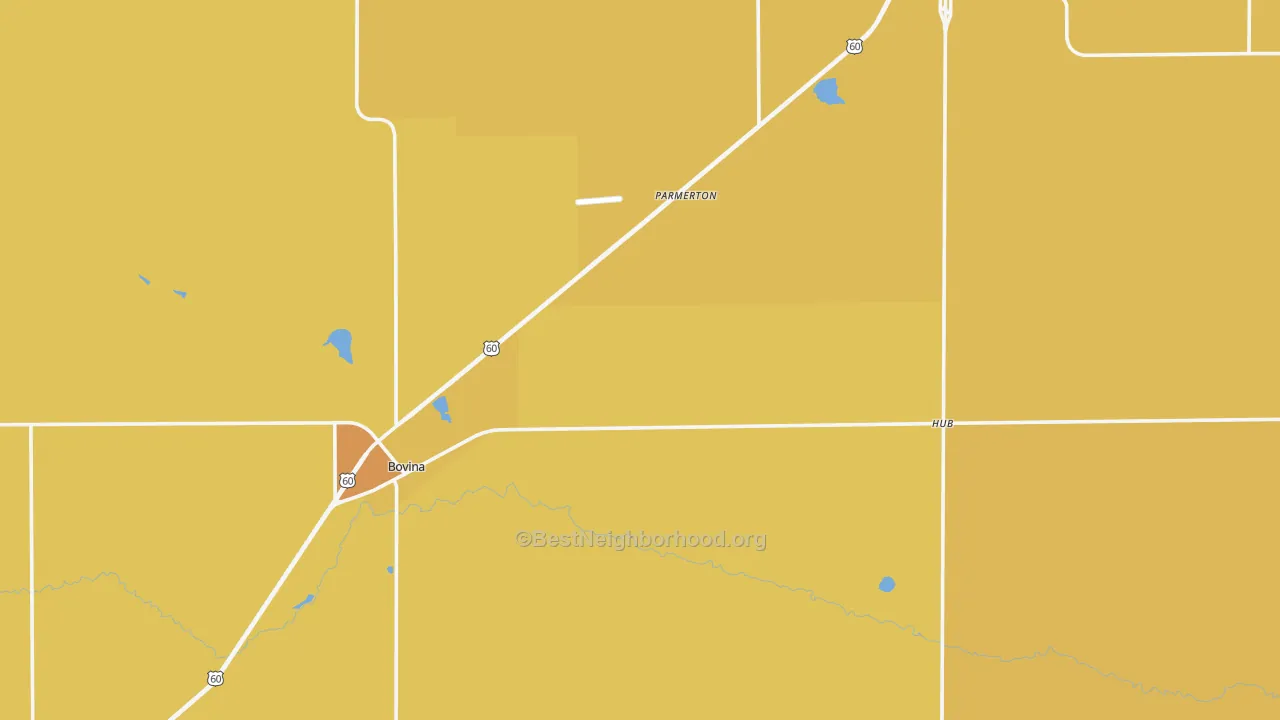 Map of the best neighborhoods in the Parmer County area, with better matches in green and worse matches in red