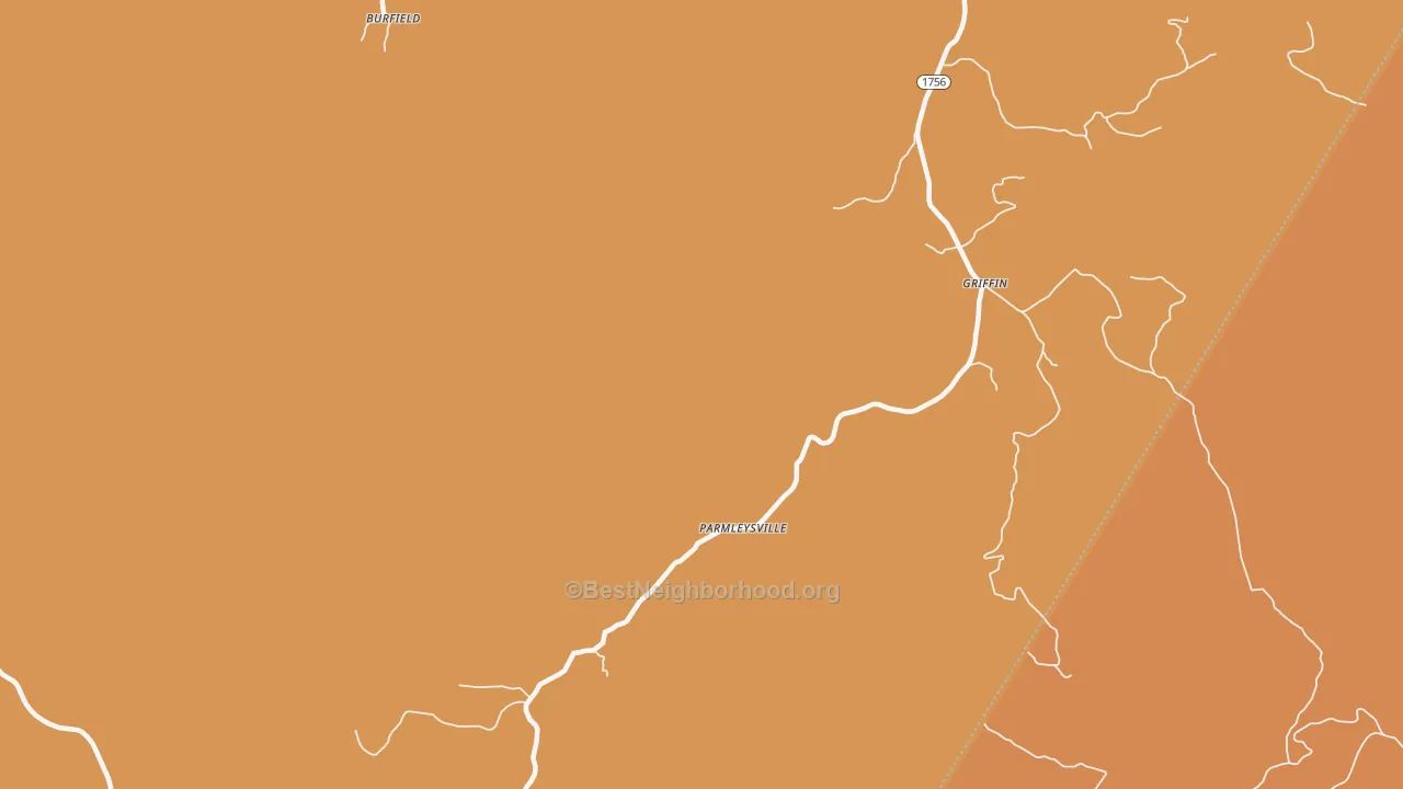 Map of the best neighborhoods in the Parmleysville area, with better matches in green and worse matches in red