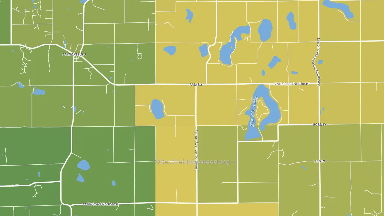 Map of the best neighborhoods in the Parnell area, with better matches in green and worse matches in red