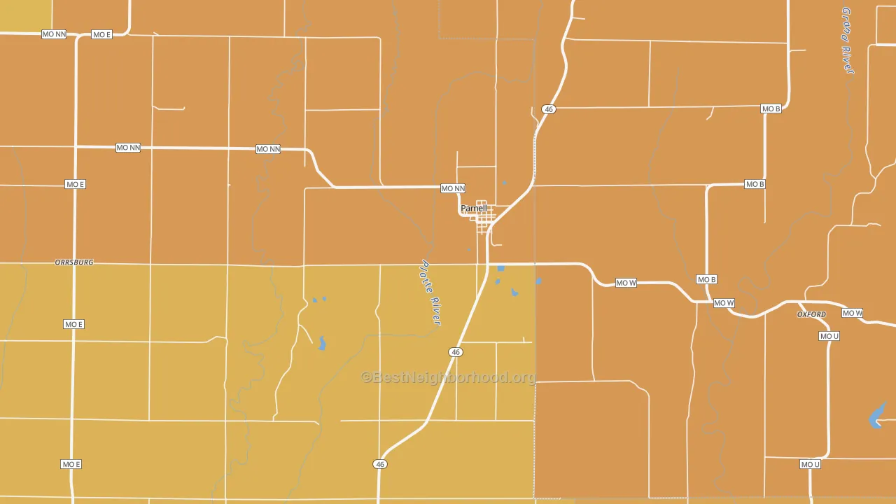 Map of the best neighborhoods in the Parnell area, with better matches in green and worse matches in red