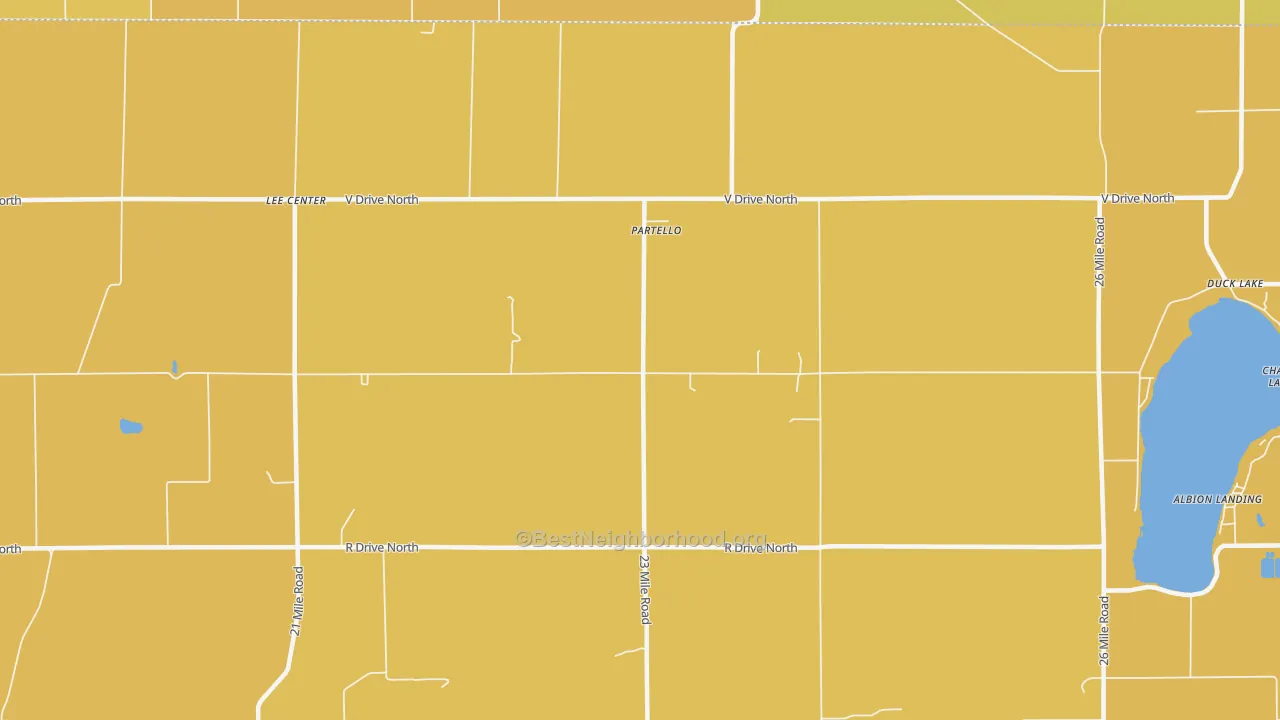Map of the best neighborhoods in the Partello area, with better matches in green and worse matches in red