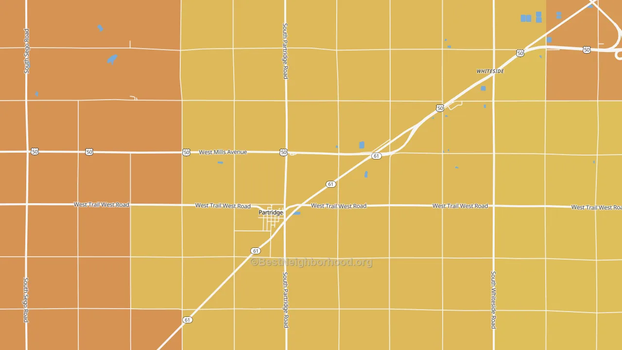 Map of the best neighborhoods in the Partridge area, with better matches in green and worse matches in red