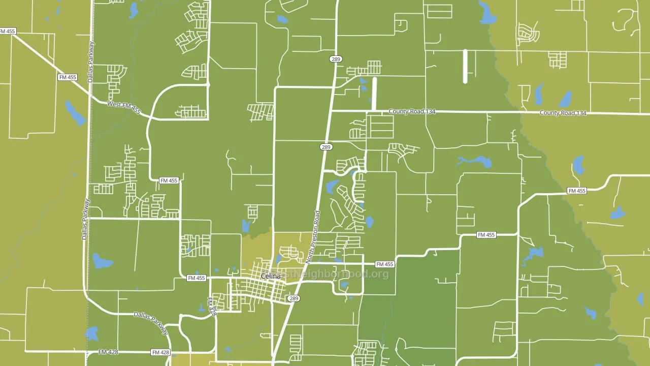Map of the best neighborhoods in the Parvin area, with better matches in green and worse matches in red