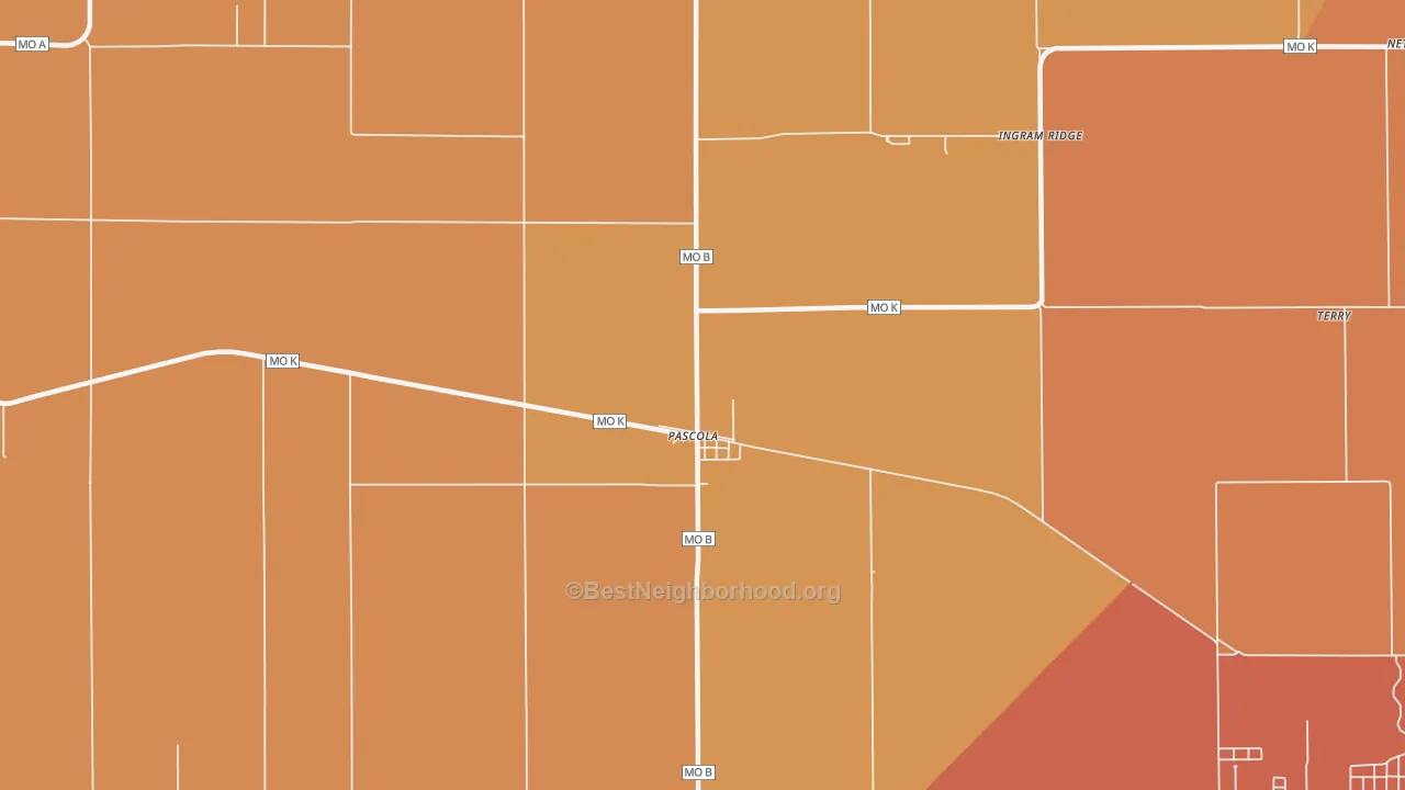 Map of the best neighborhoods in the Pascola area, with better matches in green and worse matches in red