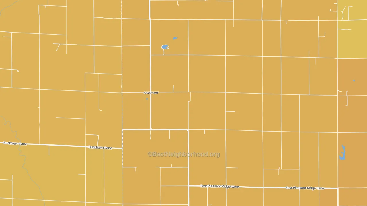 Map of the best neighborhoods in the Passport area, with better matches in green and worse matches in red