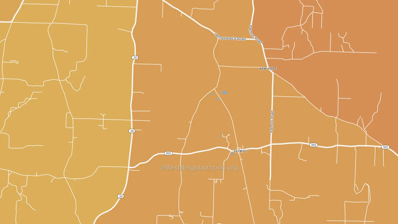 Map of the best neighborhoods in the Patmos area, with better matches in green and worse matches in red