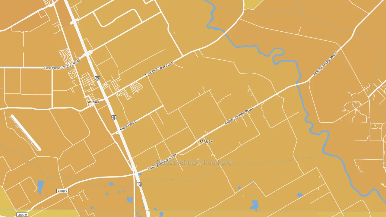Map of the best neighborhoods in the Patrick area, with better matches in green and worse matches in red