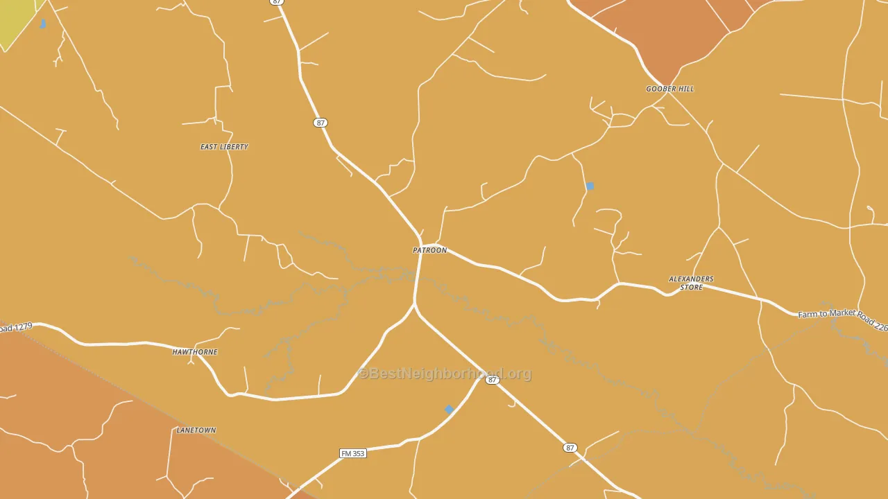 Map of the best neighborhoods in the Patroon area, with better matches in green and worse matches in red