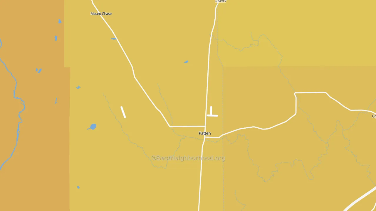 Map of the best neighborhoods in the Patten area, with better matches in green and worse matches in red