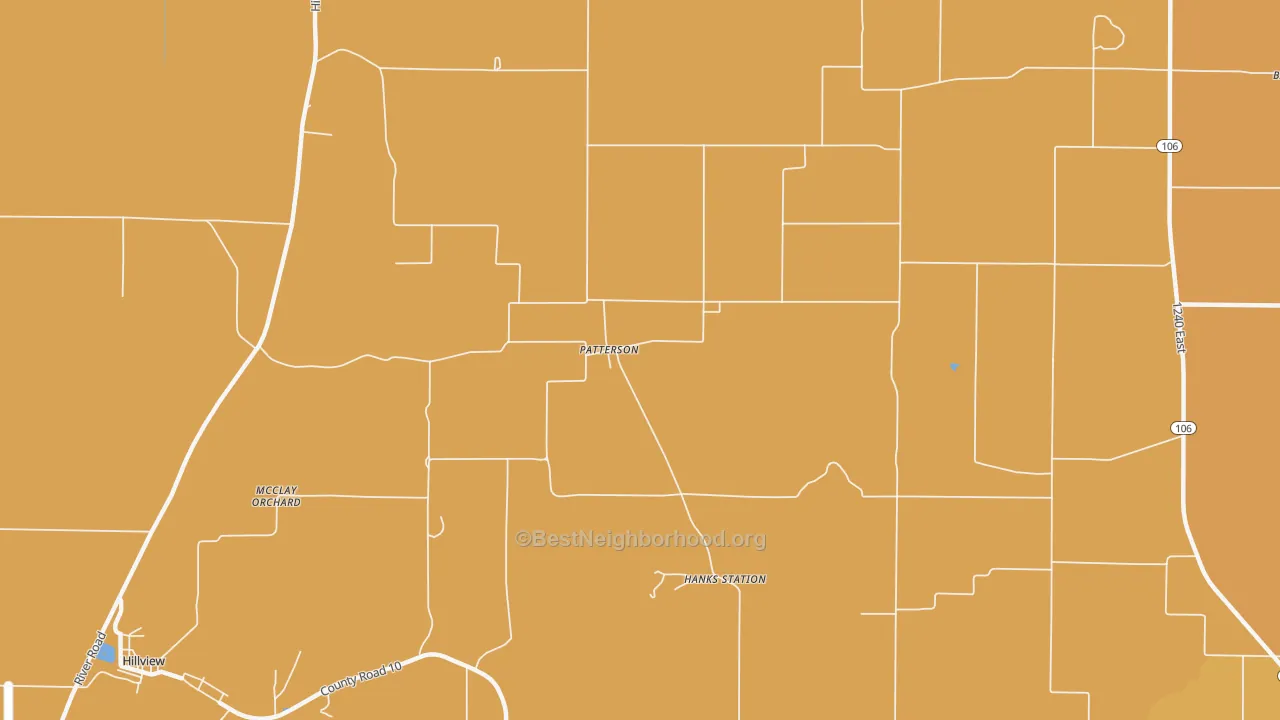 Map of the best neighborhoods in the Patterson area, with better matches in green and worse matches in red