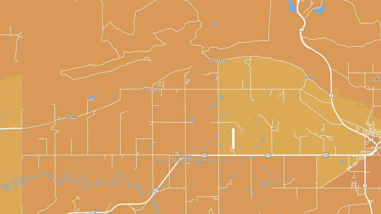 Map of the best neighborhoods in the Patterson area, with better matches in green and worse matches in red