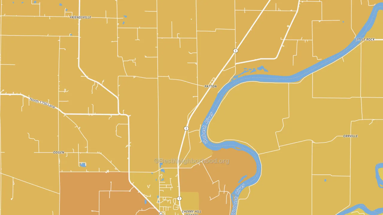 Map of the best neighborhoods in the Patton area, with better matches in green and worse matches in red