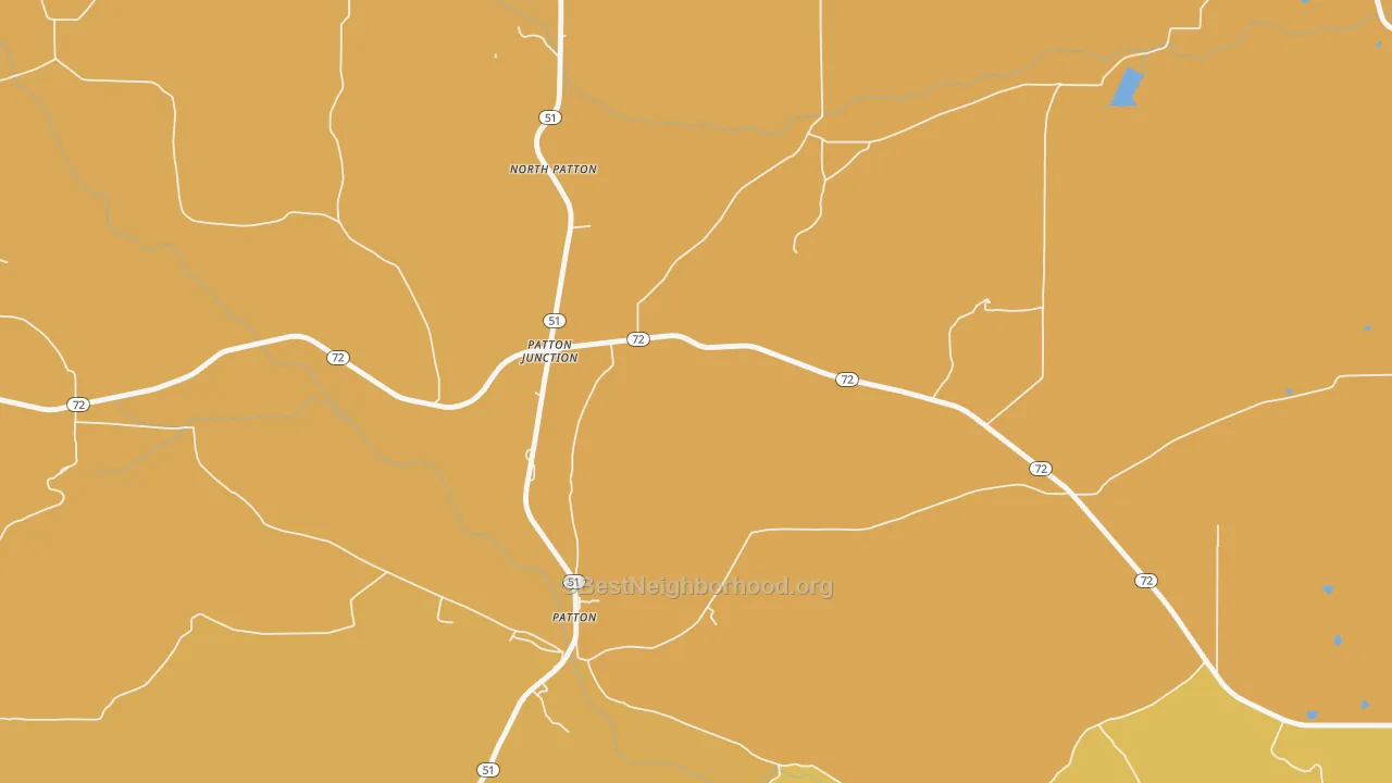 Map of the best neighborhoods in the Patton Junction area, with better matches in green and worse matches in red